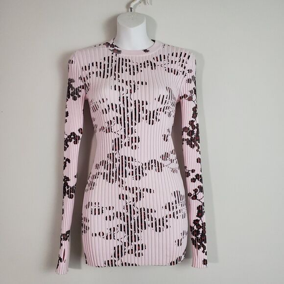 Paco Rabbane Sweater Small Pink Floral Ribbed Knit Romantic Coquette Ethereal - Picture 1 of 13